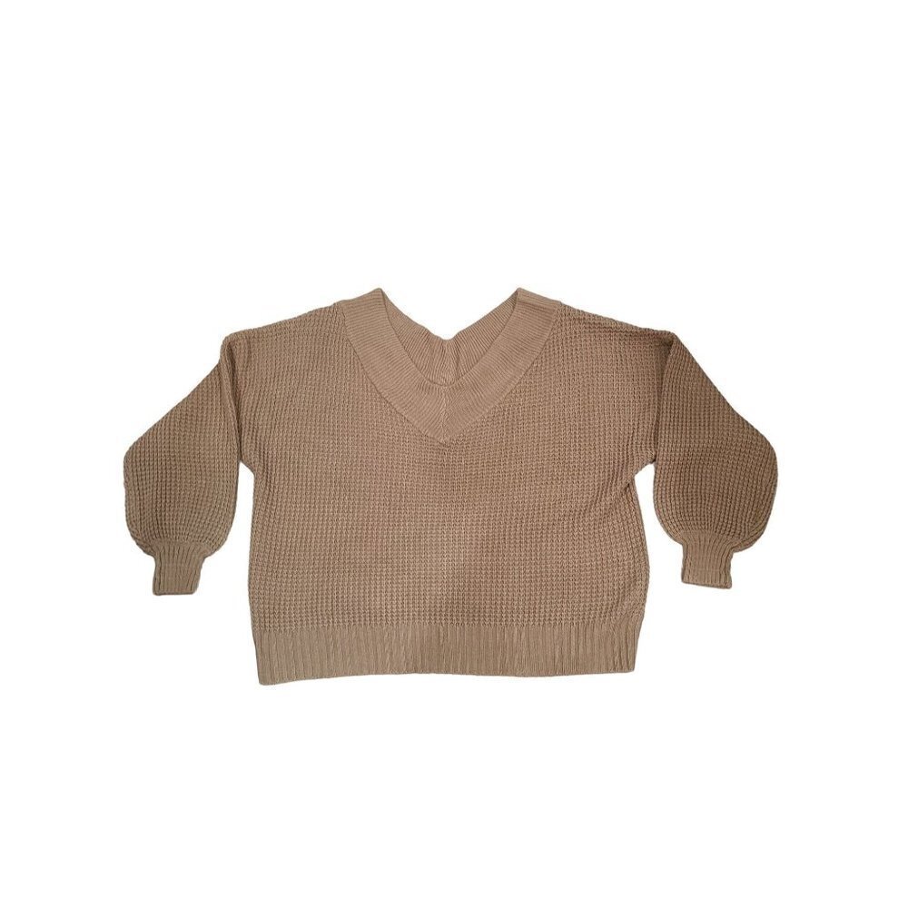 Zenana Sweater Women's XL Light Brown Chunky Knit V Neck Pullover Fall Cozy